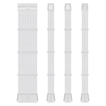 Imagem de Kit 4 Cabo Sleeved Extensor de Fonte, 285mm, Full White (Branco), Compatível com ATX 1 x 24 Pinos, CPU 1 x 4+4 Pinos, GPU 3 x 6+2 Pinos