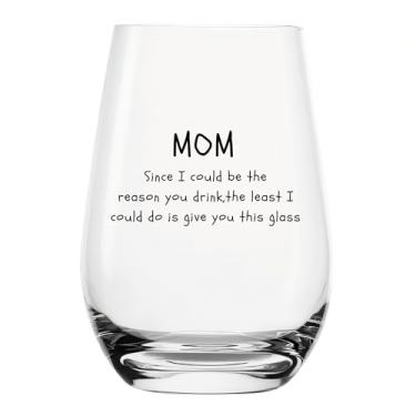 Imagem de YJXIN Taça de vinho engraçada sem haste para mãe Reason You Drink Xmas Best Mom Gifts from Son, Daughter, Child, Kids Cool Birthday, Christmas Gift for Mom Wine Gift Idea 500 ml, transparente