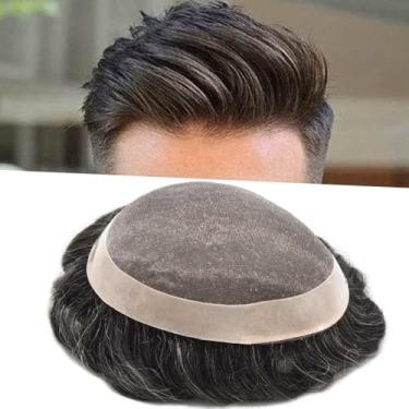 Imagem de Healthlif Toupee masculina cabelo humano aparência natural fina mono peruca para homens sistema de substituição de cabelo humano masculino protesis capilar para hombre 7X9#1B10#1B Off Black + 10%