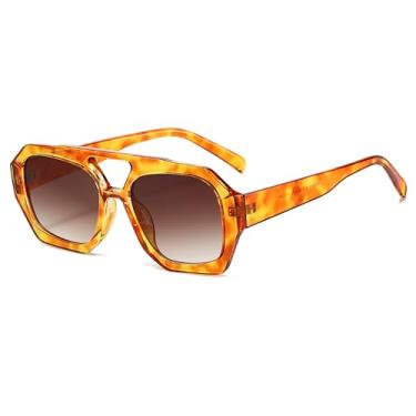 Imagem de Mirkcittle Óculos de sol aviador quadrados modernos para mulheres e homens, armação grossa hexagonal com ponte dupla, óculos de sol inspirados em designer, Lente laranja leopardo/marrom, Medium