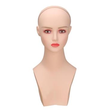 Imagem de oshhni Suporte de exposição de perucas de cabeça de manequim realista com manequim de ombro para brincos, cachecol, perucas, exibição, modelagem, apliques de, Lábios Rosados