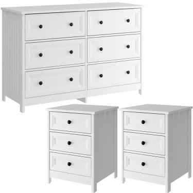 Imagem de Comoda 6 Gavetas E 02 Mesas De Cabeceira 3 Gavetas Branco Dtall Branco