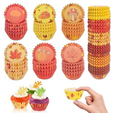 Imagem de ZCCLINN Mini forros para muffins de cupcake – 600 unidades de outono com forro de papel para bolo, embalagens coloridas para doces de outono, molde de embrulho pequeno de chocolate de abóbora de Ação