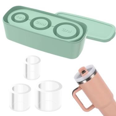 Imagem de Bandeja para cubos de gelo Stanley, 3 moldes de cubos de gelo vazados com tampa e caixa de armazenamento, máquina de gelo de silicone para copos de 850 a 1,134 g, bandeja para cubos de gelo fácil de