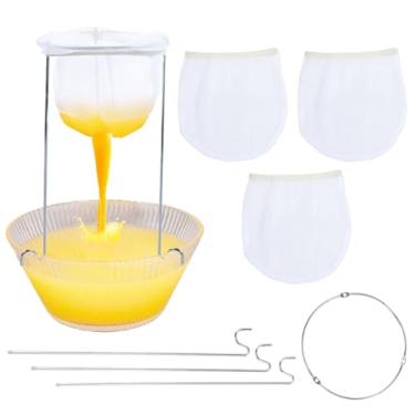 Imagem de XYDHQS Suporte de coador de gelatina, suporte de filtro de aço inoxidável estável com 4 sacos de substituição reutilizáveis para suco, iogurte, queijo, caldo de nozes, leite