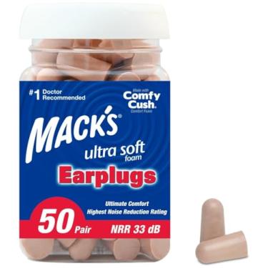 Imagem de Mack's Tampões de ouvido de espuma ultramacia, 50 pares – NRR mais alto de 33 dB, protetores auriculares confortáveis para dormir, ronco, viagem, shows, estudar, ruído alto, trabalho