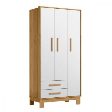 Imagem de Guarda Roupa Infantil Encanto Slim 3 Portas 2 Gavetas Freijo com Branco Qmovi