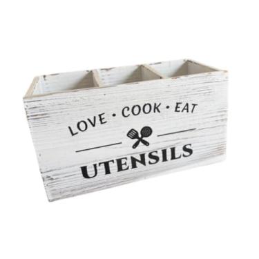 Imagem de Generic Organizador de utensílios de cozinha, porta-canetas de madeira, porta-lápis, caixa de armazenamento prática, suporte para utensílios de cozinha para, Branco