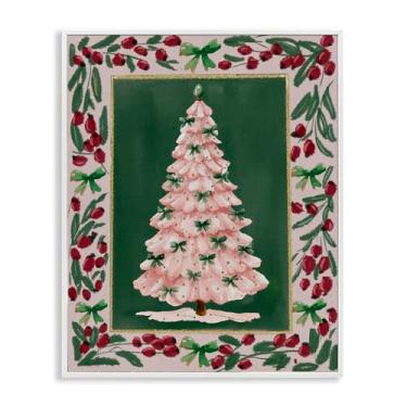 Imagem de Stupell Industries Árvore de Natal rosa borda botânica arte giclée emoldurada branca, design por Yen, 20 x 16