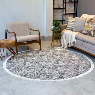 Imagem de Tapete Redondo Dubai Jacquard 200 x 200cm Interior Moderno Antiderrapante Quadrado (Marrom Claro Mesclado)