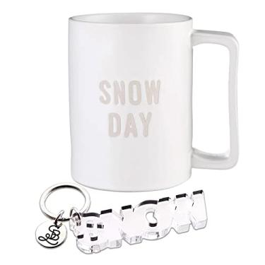 Imagem de Conjunto de caneca de dia de neve, presente de inverno, 473 ml, caneca de café de cerâmica branca e chaveiro de neve acrílico, presente aconchegante para casa ou cabine