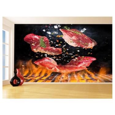 Imagem de Papel De Parede Alimentos Carne Churrasco Fogo 3,5M Al280