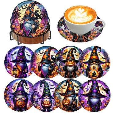 Imagem de Kit Diamond Art Coasters Meothan Halloween, 8 peças com suporte