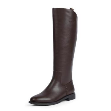 Imagem de Botas de cano alto Modatope femininas, chocolate, salto baixo, tamanho