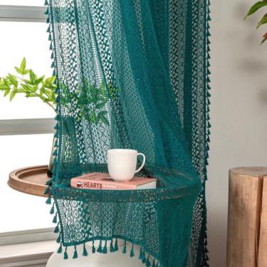 Imagem de Cortinas WAZZIO Teal Sheer 214 cm, algodão boho, renda de crochê