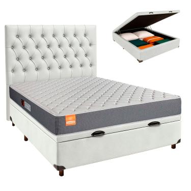 Imagem de Cama Box Bau + Colchão Casal D23 Pro Inducol + Cabeceira Estofada