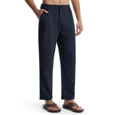 Imagem de Calças Libin masculinas de algodão e linho azul marinho tamanho L