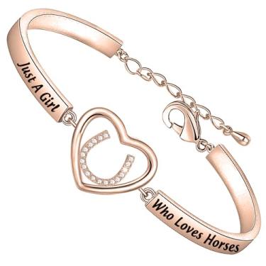 Imagem de FEELMEM Presente para amantes de cavalos para meninas, joias de cavalo, sela, joia equestre ocidental, pulseira de vaqueira, presente, Small, Cobre, .na