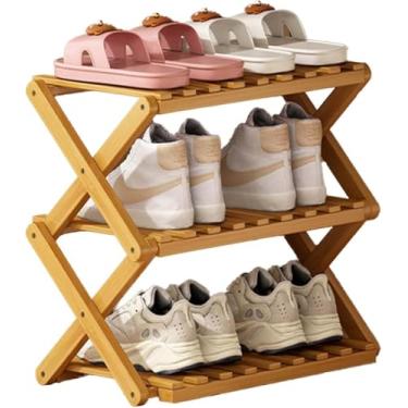 Imagem de Sapateira, Rack De Armazenamento De Sapatos Dobrável Portátil De 3/4/5 Andares, Sem Instalação Organizador De Sapateira Pequena, Torre De Sapateira Vertical De Bambu P, Natural, 3 Layers