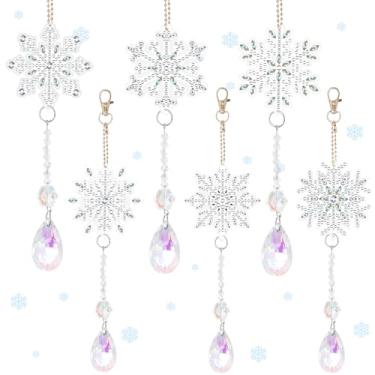 Imagem de ckujjui 6 peças de kit de chaveiros de pintura de diamante de floco de neve 5d faça você mesmo arte de diamante apanhadores de sol sinos de vento ornamentos pendurados para decoração de artesanato de