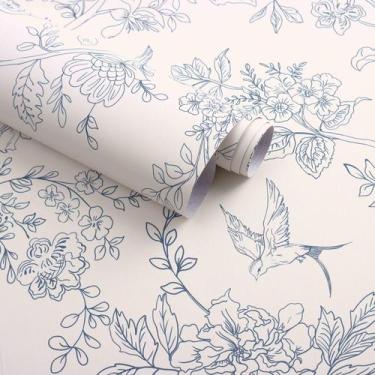 Imagem de Papel de Parede Froluya Creme Branco e Azul Floral 1,7x3m
