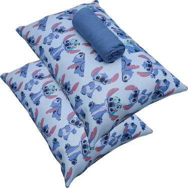 Imagem de Jogo de Cama Portallar Casal Malha 100% Algodão Disney Mickey Stitch E Xepa 3 Peças Azul