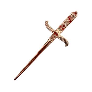 Imagem de Adaga Crânio em Metal Cobre Brilhante 19 cm Pedra Vermelha