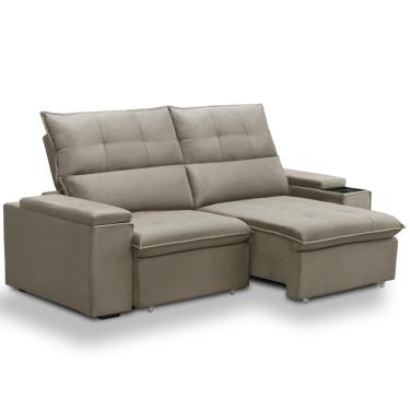 Imagem de Sofá Retrátil Reclinável Para Sala 3 Lugares 210cm Niels F04 Veludo Amêndoa - Lyam Decor