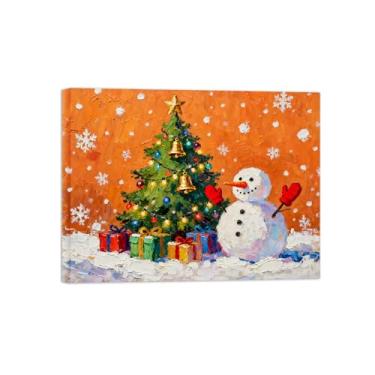 Imagem de Pinturas em tela Natal-Quadros Decoração de Parede-Presente boneco neve árvore Natal-Inverno Paisagens Impressões para Sala de Estar 60x80cm Tela Embrulhada