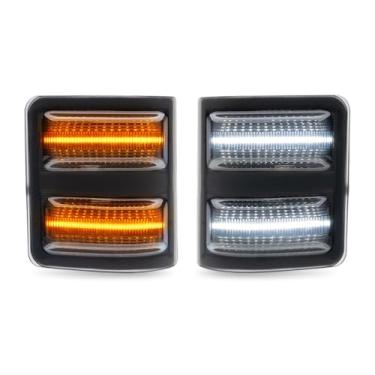 Imagem de NJSBYL Luzes retrovisoras LED para 2008-2016 F0rd F250 F350 F450 F550 Super Duty Truck White DRL Running Side Mirror Marker Sequencial Âmbar Luzes de seta Lente fumê