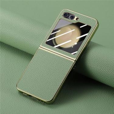 Imagem de Capa de telefone dura de couro para Samsung Galaxy Z Flip 5 Flip5 5G Capa de outono, verde, para Galaxy Z Flip5