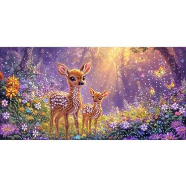 Imagem de Bimkole Kits de arte de diamante de formato especial grande para adultos cervos, conjunto de bordado de strass 5D DIY com diamantes arte animal flor por números kits de ponto cruz decoração de parede