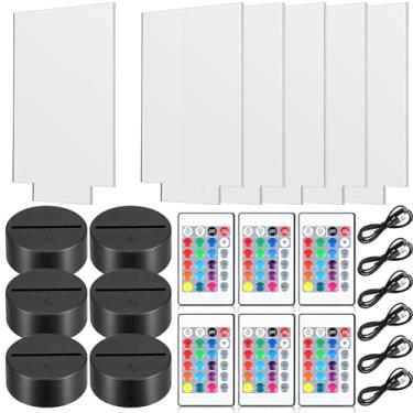 Imagem de Honoson 6 conjuntos de bases de luz noturna de LED 3D, incluindo 6 folhas de acrílico transparente, 6 suportes de exibição de luz, 6 controles remotos, 6 cabos de carregamento, 16 cores, 4 modos, base