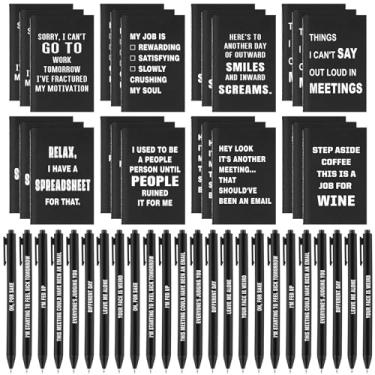 Imagem de Uoeo Conjunto de 48 peças de canetas engraçadas com frases sarcásticas, cadernos, presentes de Natal para colegas de trabalho, mini novidade, humor, preta, caneta divertida para funcionários, colegas