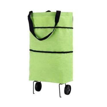 Imagem de Carrinho de compras com rodinhas dobrável - Multiuso, perfeito para supermercado, feira e até viagens curtas(Verde)