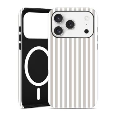 Imagem de Jusy Capa listrada compatível com MagSafe para iPhone 17 Pro, linda capa de telefone magnética listrada estética, TPU macio e policarbonato rígido para mulheres e meninas (fosco) - branco antigo