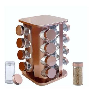 Imagem de Porta Tempero Condimento Giratório 16 Peças Inox rose Cozinha - IMPKTO