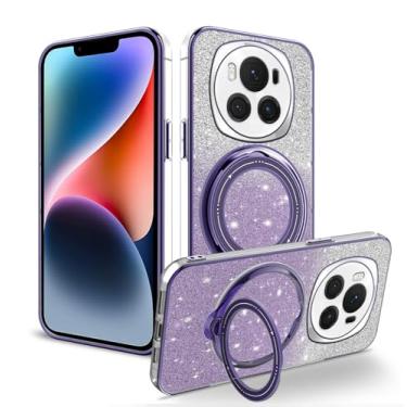 Imagem de Anlalish Capa compatível com Honor Magic 6 Pro com suporte, Honor Magic 6 Pro, capa fina de silicone com anel Funda Glitter acessórios presentes para mulheres/homens (roxo)