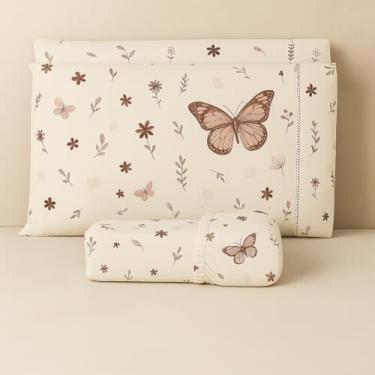 Imagem de Jogo de lençol algodão estampado com elástico todos tamanhos solteiro casal queen king size (CASAL, BORBOLETA CAQUI)