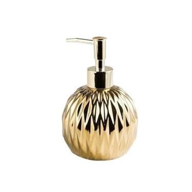 Imagem de hezhuhe2258 Dispensador de sabão de cerâmica de bancada 400 ml garrafa bomba de loção de banheiro para cozinha (ouro)