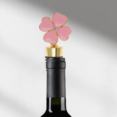 Imagem de Generic 1 tampão de garrafa, quatro folhas, liga de zinco, liga de alumínio, TPR rosa, 10 x 3,6 x 2 cm