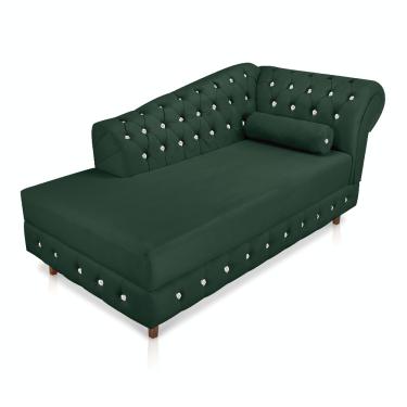 Imagem de Divã Chesterfield 165 cm Capitonado com Strass Suede Verde - D'Rossi