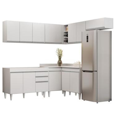 Imagem de Armário De Cozinha Modulado De Canto 7 Peças Cp19 Balcão Sem Tampo Branco - Lumil