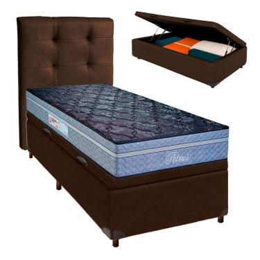Imagem de Conjunto Cama Box Bau Marrom Solteiro + Colchão Molas Ensacadas Petrus Paropas + Cabeceira