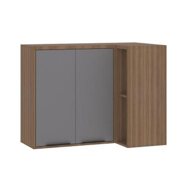 Imagem de Armário Aéreo De Cozinha Canto Reto 95cm 2 Portas Aspen Luciane Móveis Vanilla Com Cinza Puro