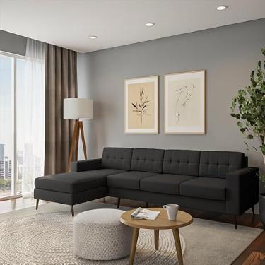 Imagem de Sofá 4 Lugares Lituânia com Chaise Esquerdo Pé Palito Linho Cotton Grafite Escuro