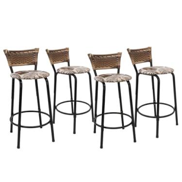 Imagem de Kit com 4 Banquetas 60cm Estrutura Preta Encosto Cappuccino Ideal Para Balcão Ilha Bancada Área de Lazer Cozinha Bar Lanchonete Piscina (Assento Floral Marrom)