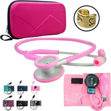 Imagem de Kit Enfermagem Aparelho De Pressao Estetoscopio Duplo Bic Esteto, Rosa