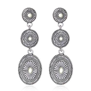 Imagem de Brincos de faroeste, para mulheres, brincos ovais de prata, pendentes, turquesa, joias ocidentais, roupas de concerto country para mulheres, Medium, Latão, Sem pedra preciosa