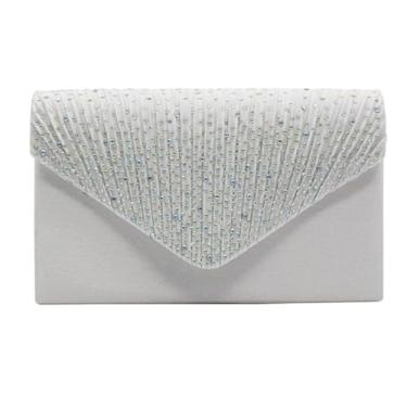 Imagem de Bolsa tiracolo feminina de cetim com strass para noite, bolsa de ombro elegante para festa de casamento, Branco, Medium, Mochila casual